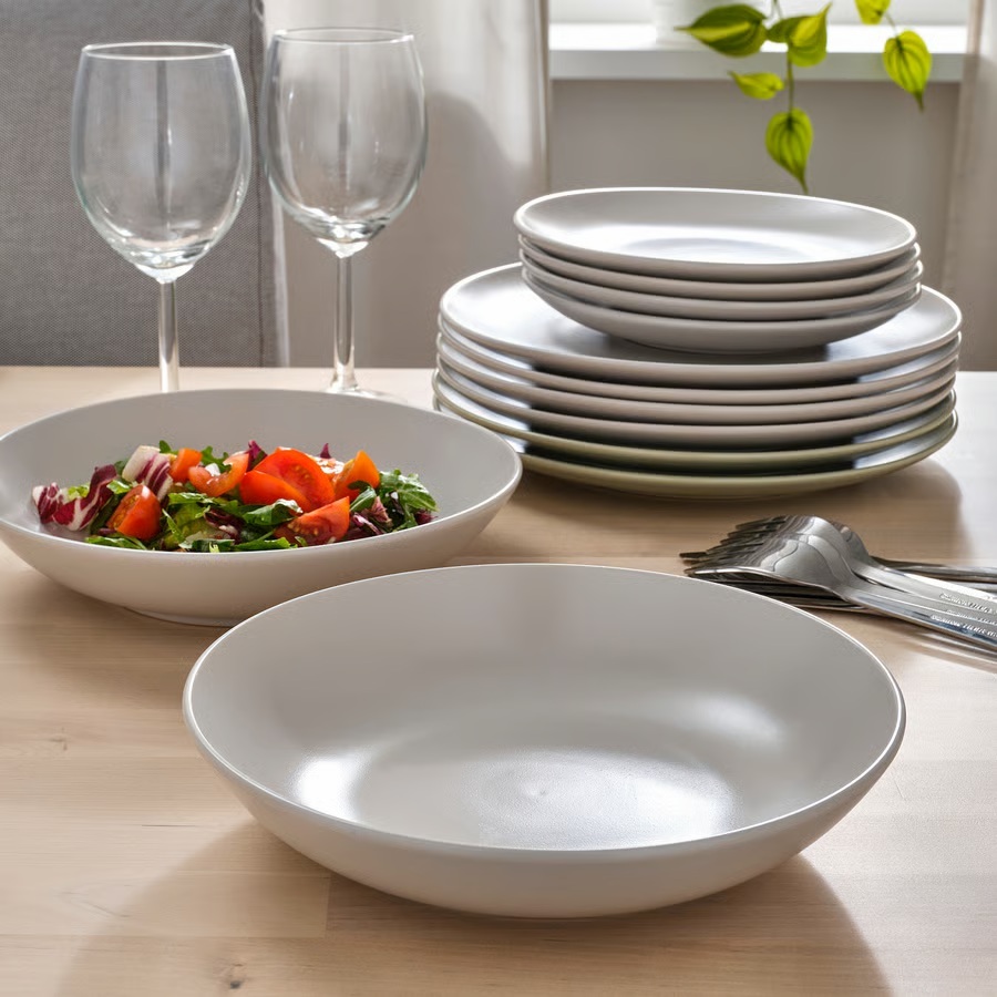 IKEA Vajilla 18 piezas, mate gris claro  FÄRGKLAR