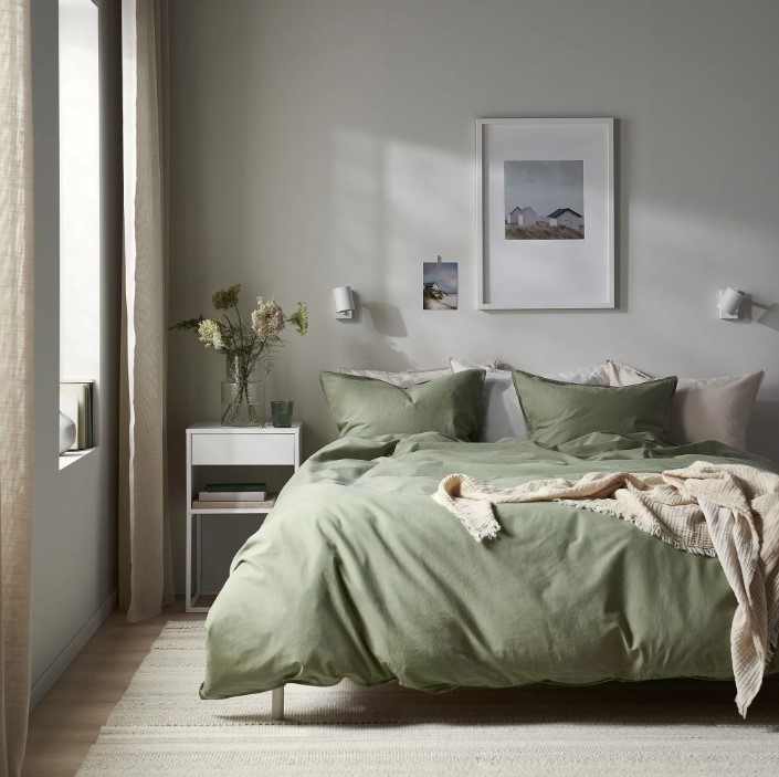 IKEA Funda nórdica+2 fundas almohada /Verde gris ÄNGSLILJA