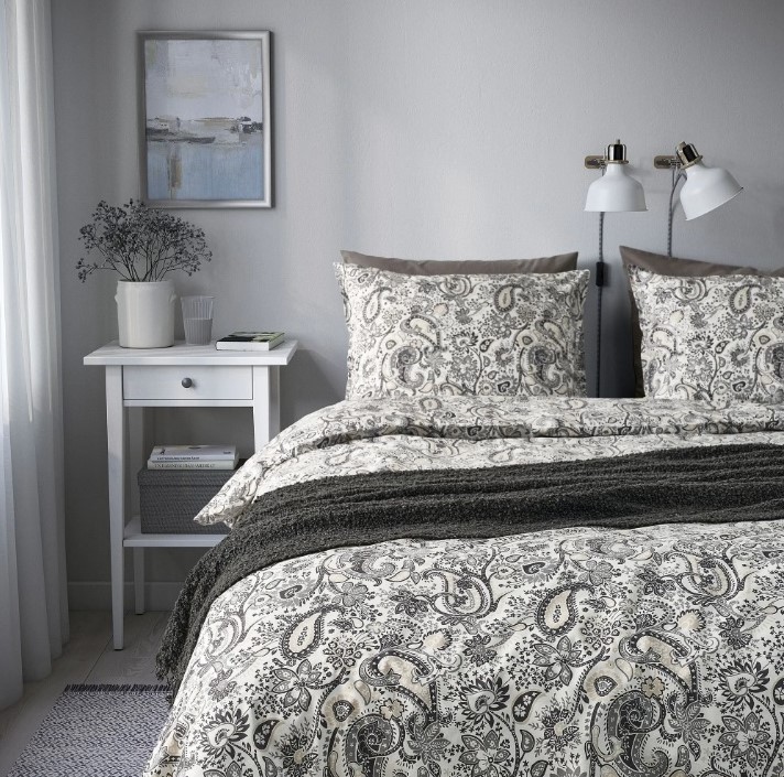 IKEA Funda nórdica+2 fundas almohada Gris/Blanco RODGERSIA