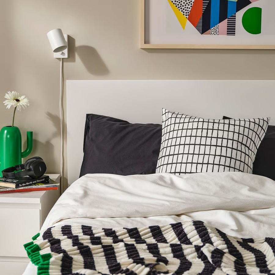 IKEA Funda de cojín, Blanca/negra (50x50cm) MÄSTERROT
