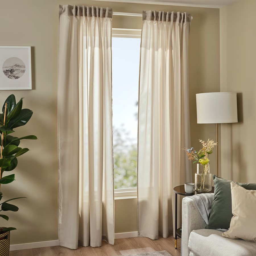 IKEA Visillo Beige C/Cinta de fruncir (145x300cm) ROSENROBINIA