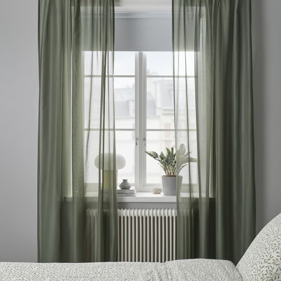 IKEA Visillo Verde C/Cinta de fruncir (145x300cm) STENFRÖ
