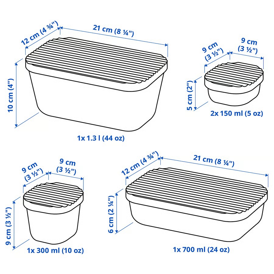 IKEA Recipiente P/Alimentos C/Tapa 5ud HAVSTOBIS