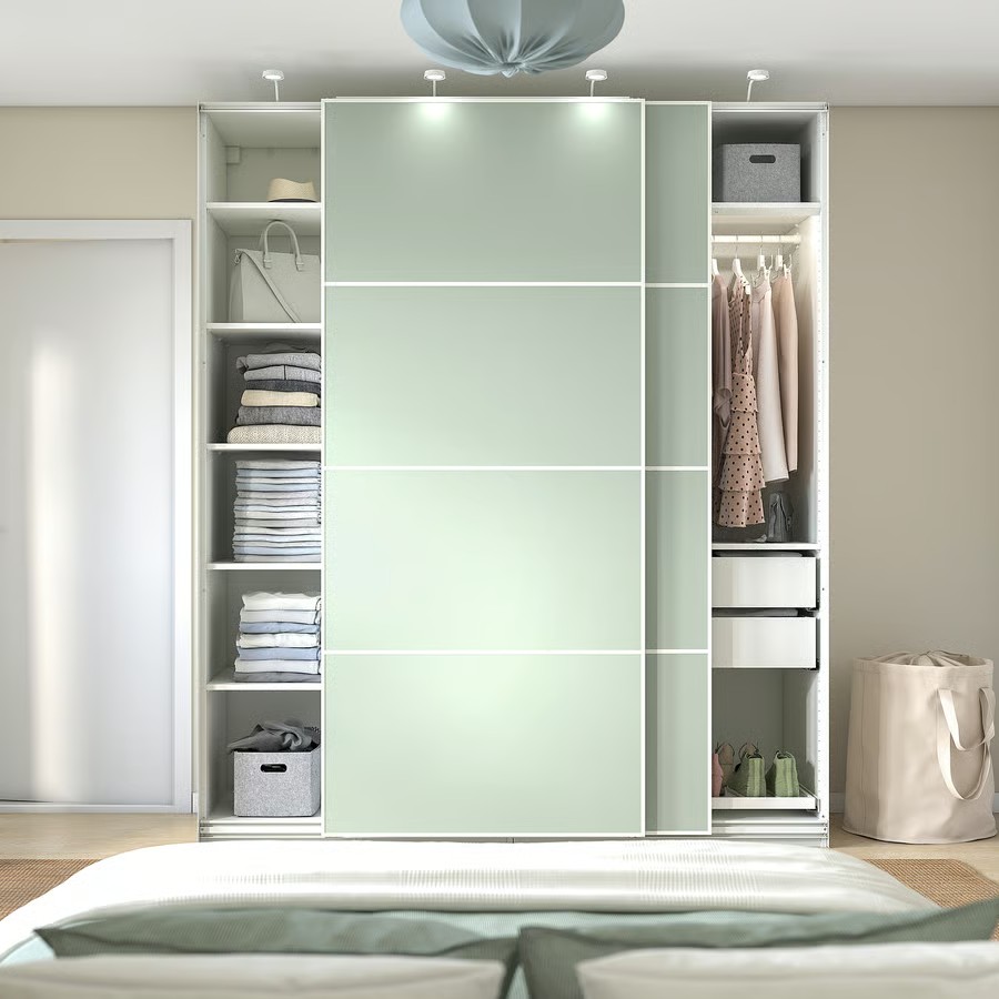 IKEA Armario C/Puertas Correderas Blanco/Verde Claro (200x66x236 cm) PAX / MEHAMN