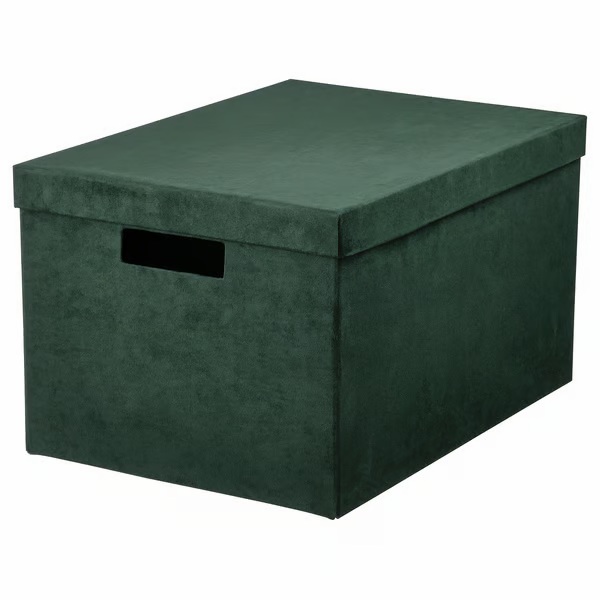 IKEA Caja con tapa, terciopelo verde oscuro GJÄTTA