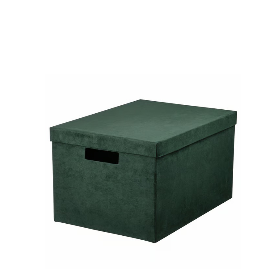 IKEA GJÄTTA Caja con tapa terciopelo verde oscuro 25x35x20cm
