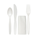 Juego de Cubiertos en PP Blancos con Servilleta de Papel (250u)