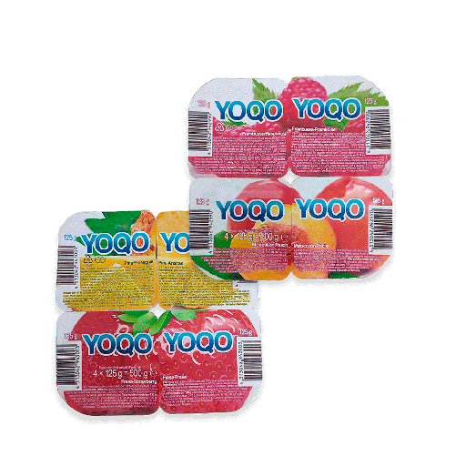 Postre Lácteo C/Trozos de Frutas Piña-Fresa y Frambuesa-Melocotón YOQO (4 x 125g)